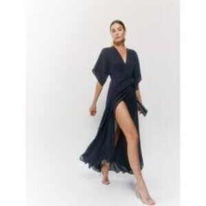 Reformation‎ Navy Winslow Wrap Dress With Short Sleeves XS